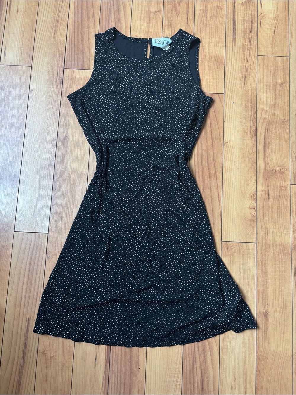 Vintage Jessica Black Sleeveless Dot-Print Fit-and-Flare Dress